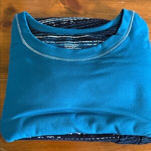 Climate Right by CuddlDuds 2 Piece Lounge Set Teal Ombré Stripe NWOT